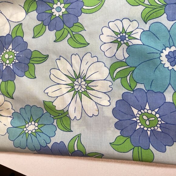 Vtg Fieldcrest Flower Power Mod Flat King Sheet Blue Colorway Cutter - Picture 10 of 15